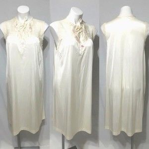 Vintage Gilead Cream Lace Satin Midi Nightgown L Floral Embroidered Sleepwear